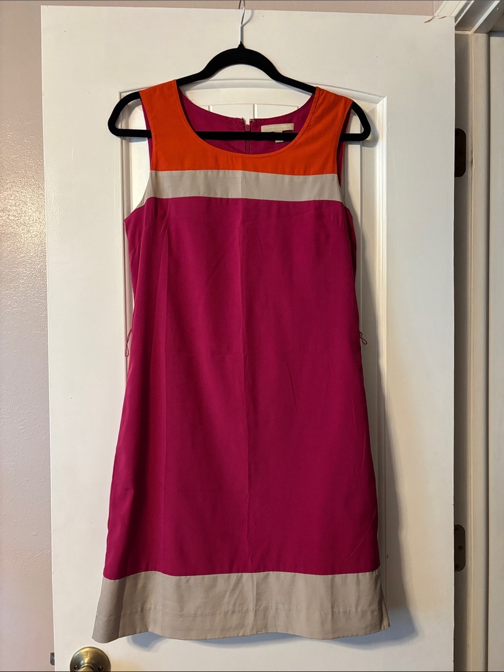 Banana Republic Fuchsia, Orange & Beige Sleeveless Colorblock Midi Dress